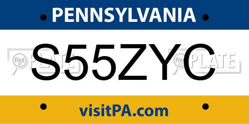 S55ZYC Pennsylvania License Plate