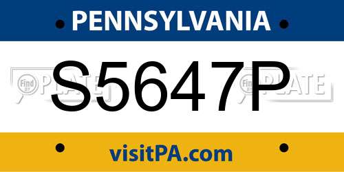 S5647P Pennsylvania License Plate