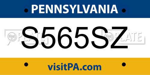 S565SZ Pennsylvania License Plate