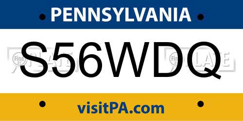 S56WDQ Pennsylvania License Plate