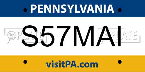 S57MAI Pennsylvania License Plate