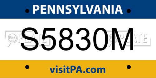 S5830M Pennsylvania License Plate
