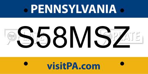 S58MSZ Pennsylvania License Plate