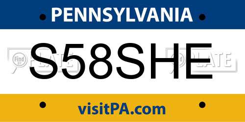 S58SHE Pennsylvania License Plate