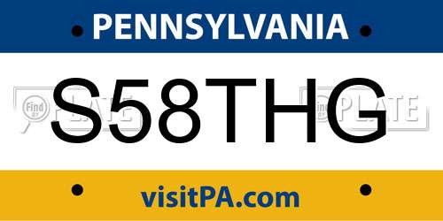 S58THG Pennsylvania License Plate