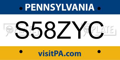 S58ZYC Pennsylvania License Plate