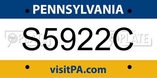 S5922C Pennsylvania License Plate