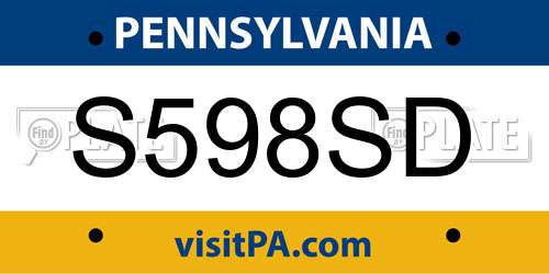 S598SD Pennsylvania License Plate