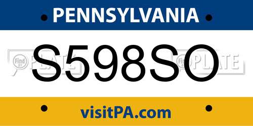 S598SO Pennsylvania License Plate