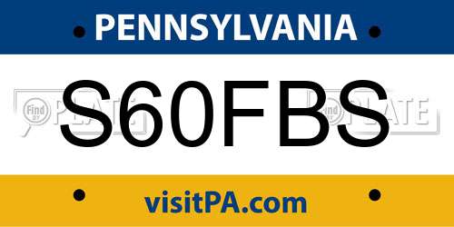 S60FBS Pennsylvania License Plate