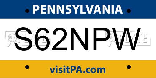 S62NPW Pennsylvania License Plate