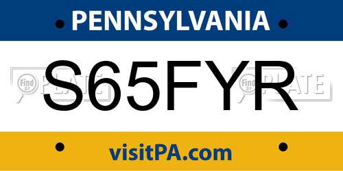 S65FYR Pennsylvania License Plate