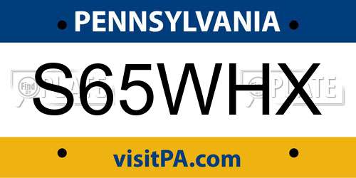S65WHX Pennsylvania License Plate