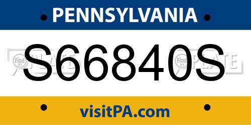 S66840S Pennsylvania License Plate