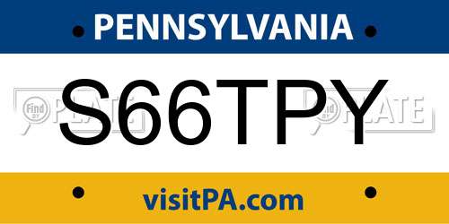 S66TPY Pennsylvania License Plate