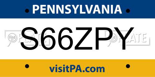 S66ZPY Pennsylvania License Plate