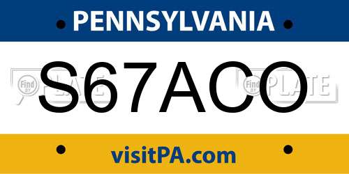 S67ACO Pennsylvania License Plate