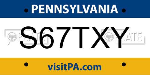 S67TXY Pennsylvania License Plate