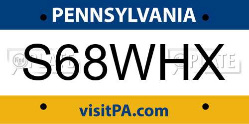 S68WHX Pennsylvania License Plate