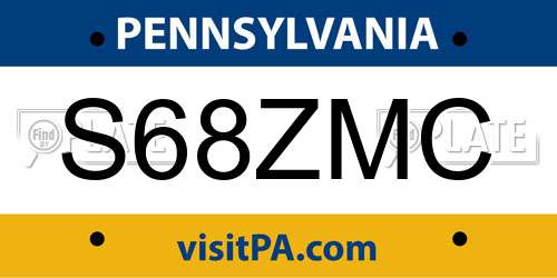 S68ZMC Pennsylvania License Plate
