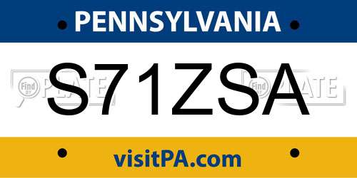 S71ZSA Pennsylvania License Plate