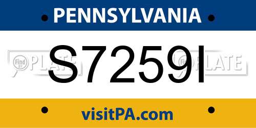 S7259I Pennsylvania License Plate