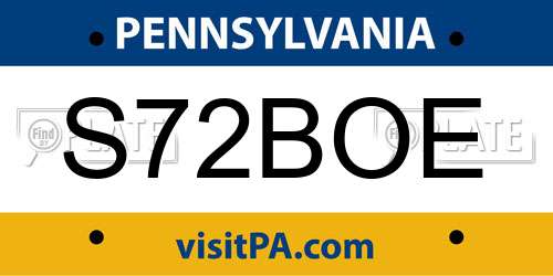 S72BOE Pennsylvania License Plate