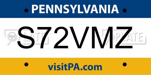 S72VMZ Pennsylvania License Plate