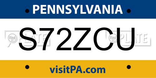 S72ZCU Pennsylvania License Plate