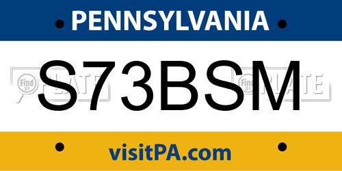 S73BSM Pennsylvania License Plate