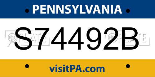 S74492B Pennsylvania License Plate