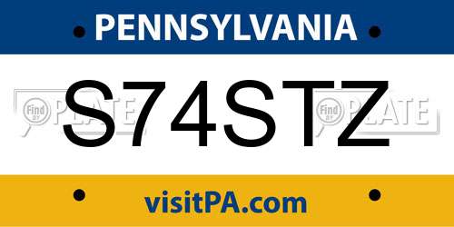 S74STZ Pennsylvania License Plate