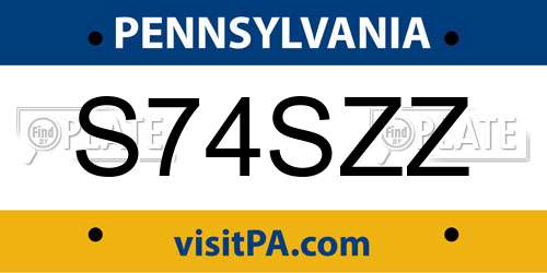 S74SZZ Pennsylvania License Plate
