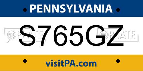 S765GZ Pennsylvania License Plate