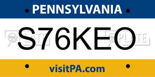 S76KEO Pennsylvania License Plate