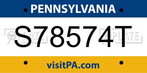 S78574T Pennsylvania License Plate