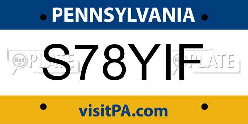 S78YIF Pennsylvania License Plate