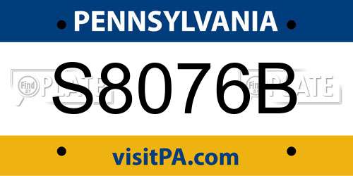 S8076B Pennsylvania License Plate