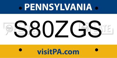 S80ZGS Pennsylvania License Plate
