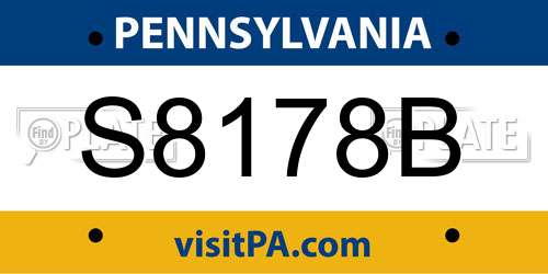 S8178B Pennsylvania License Plate