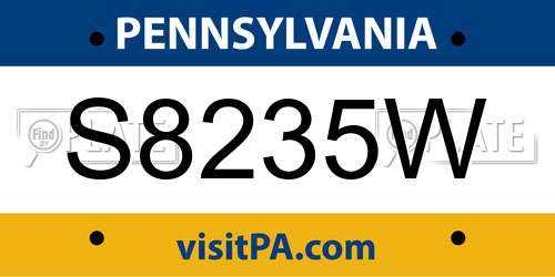 S8235W Pennsylvania License Plate