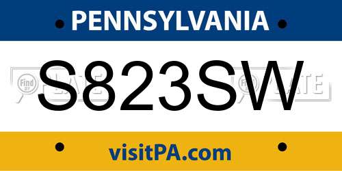 S823SW Pennsylvania License Plate