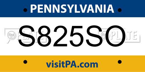 S825SO Pennsylvania License Plate