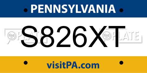 S826XT Pennsylvania License Plate