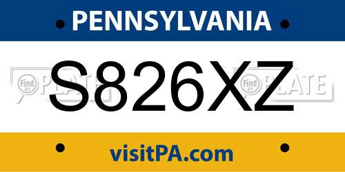 S826XZ Pennsylvania License Plate