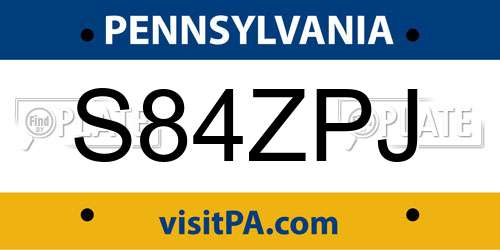S84ZPJ Pennsylvania License Plate