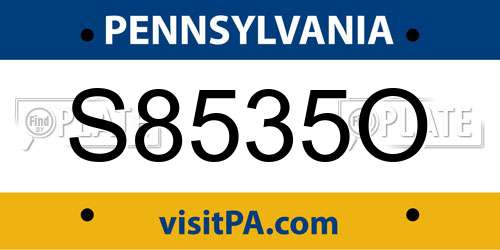 S8535O Pennsylvania License Plate