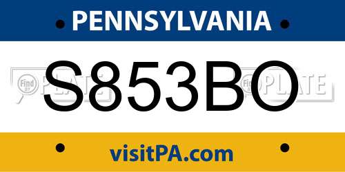 S853BO Pennsylvania License Plate