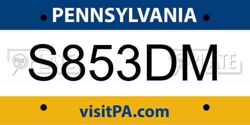 S853DM Pennsylvania License Plate
