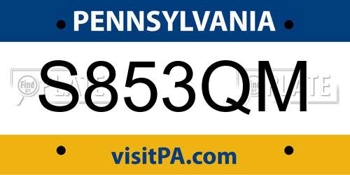 S853QM Pennsylvania License Plate